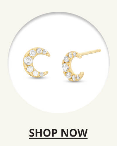 Cubic Zirconia Graduated Crescent Moon Stud Earrings in 10K Gold. Click to Shop Now.