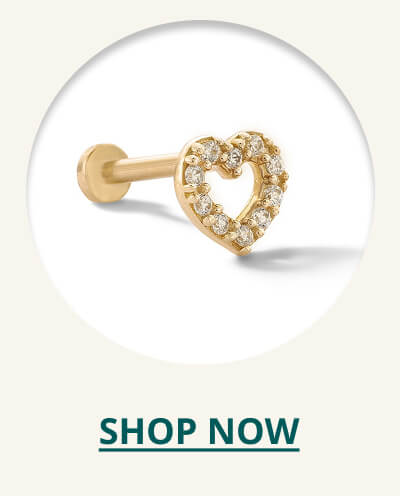 14K Tube Gold CZ Heart Stud - 18G 5/16