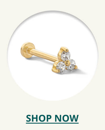 14K Tube Gold CZ Cluster Stud - 18G 5/16