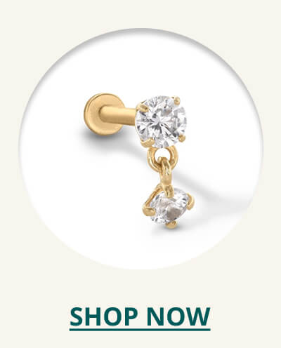 14K Tube Gold CZ Dangle Stud - 18G 5/16