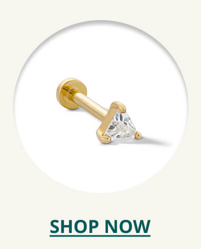14K Tube Gold CZ Triangle Barbell - 18G 5/16