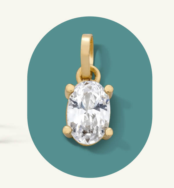 Semi-Solid 10K Gold Oval CZ Charm