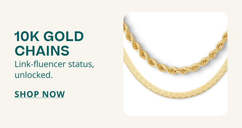 Two dainty gold chains. 10K gold chains. Link-fluencer status, unlocked. Click here to shop now
