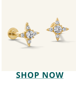 Pair of gold and diamond 4-point star studs. Click here to shop now 