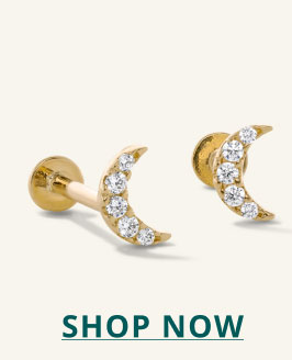 Gold and diamond moon studs. Click here to shop now