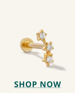 Three gold and diamond  row studs. Click here to shop now