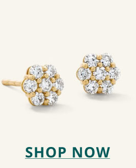Clustered, gold, diamond flower-shaped studs. Click here to shop now