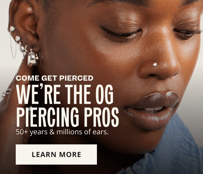 Free ear piercing + 50% OFF** 2nd pair of earrings. In-store only. Discount in bag. Click here to come get pierced