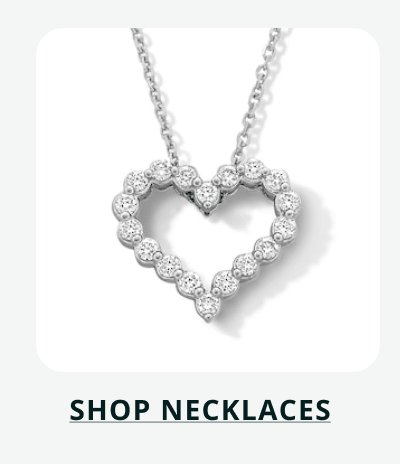 Open-heart pendant with border of round diamonds, on silver chain. Click here to shop necklaces 