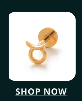 Gold Taurus astrological symbol flat back stud. Click here to shop now