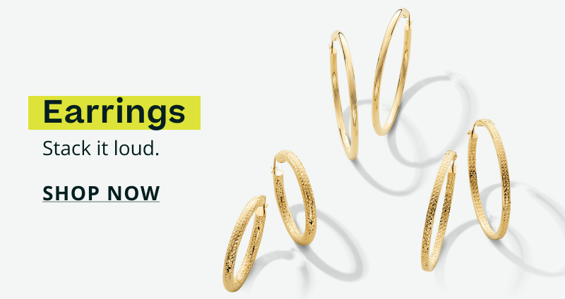 Different sized & textured gold hoops. Earrings. Stack it loud. Click here to shop now