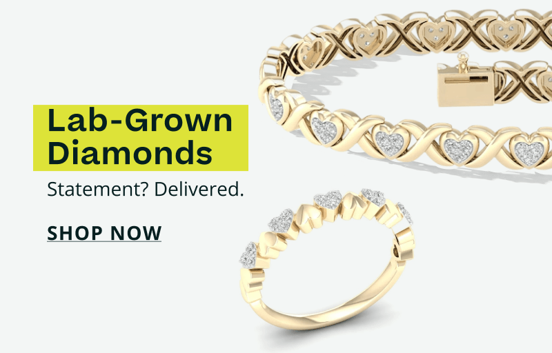 Gold “XOXO” bracelet & ring, alternating with diamond encrusted hearts. Lab-grown diamonds. Click here to shop now