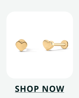Dainty gold heart-shaped flat back studs. Click here to shop now
