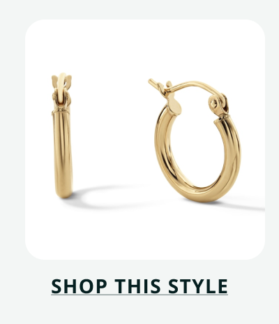 Medium sized gold hoops with smooth finish. Click here to shop this style