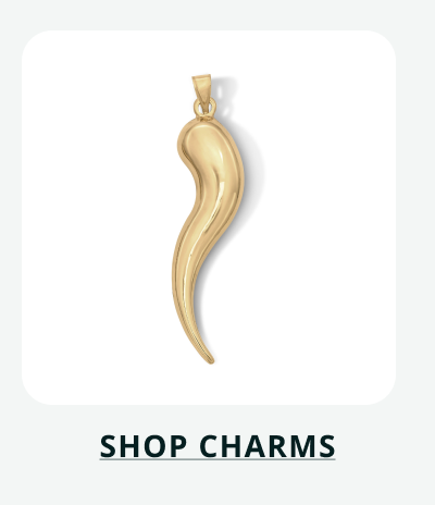 A polished gold Italian horn (cornicello) pendant. Click here to shop charms