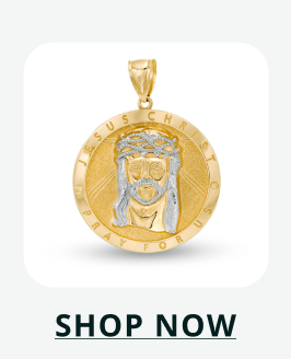 Gold pendant with two-tone face of Jesus, surrounded 