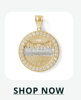 Gold pendant with two-tone depiction of The Last Supper. Click here to shop now