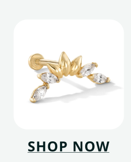 Flat back stud with curved marquise clear gems & gold leafs. Click here to shop now