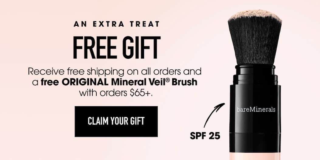 Receive free shipping on all orders and a free original mineral veil brush with order $65+