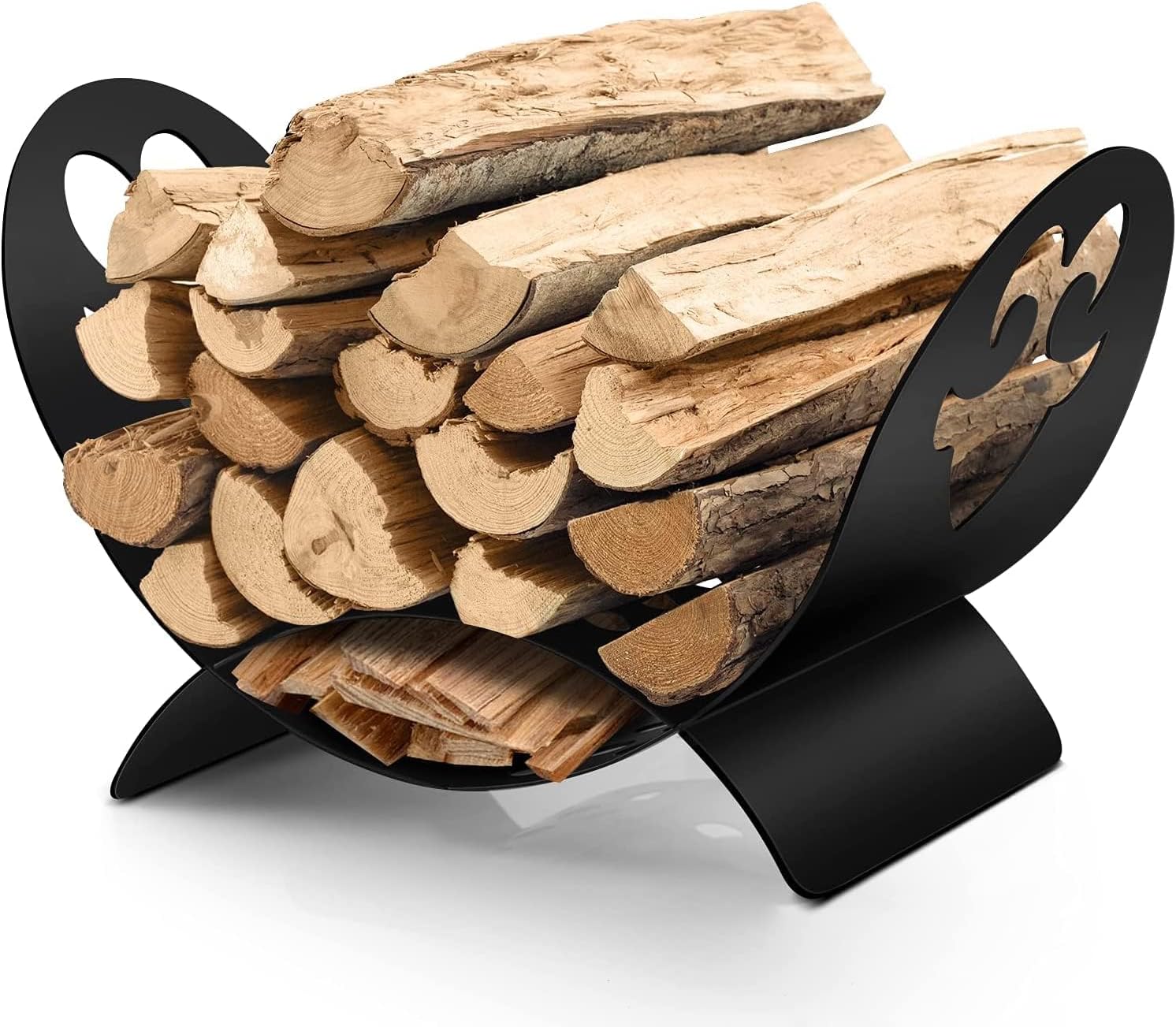 Image of AMAGABELI Black Metal Firewood Rack – Indoor/Outdoor U-Shaped Log Holder