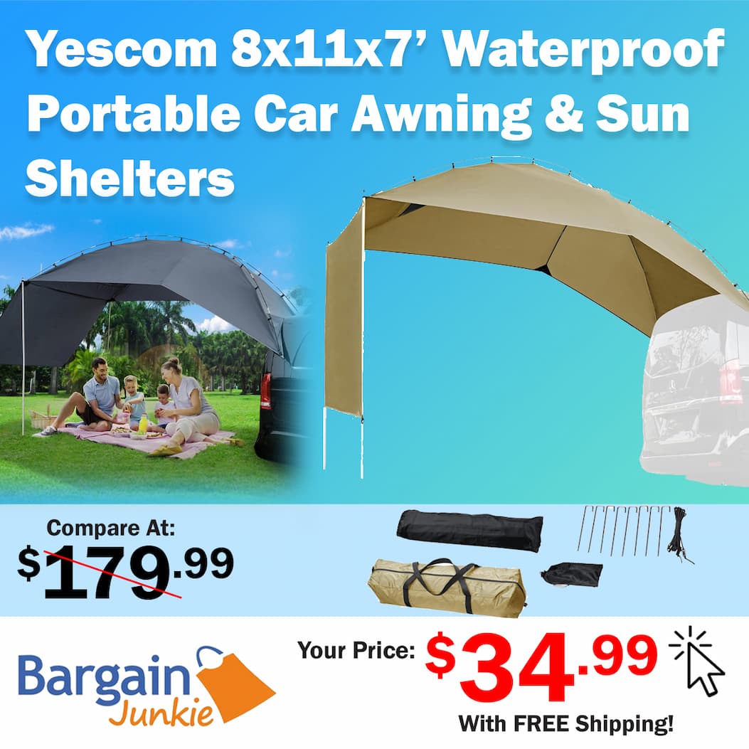 https://www.bargainjunkie.com/products/yescom-8x11x7ft-waterproof-car-awning-portable-trailer-sun-shelter-for-outdoor-camping-suv-truck-van-gray