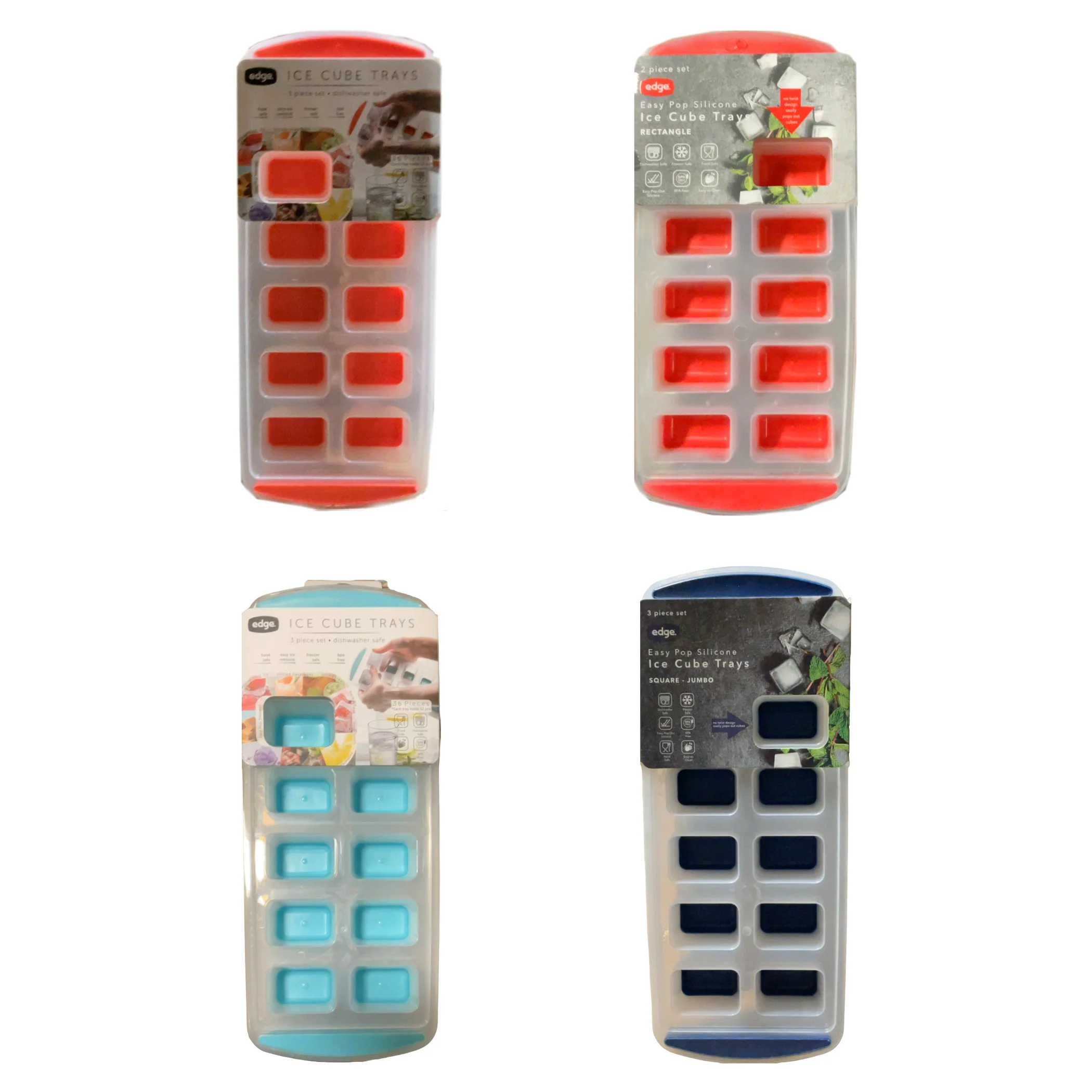 Image of Edge Easy Release Silicone Ice Cube Trays Large Square, 3 Pack