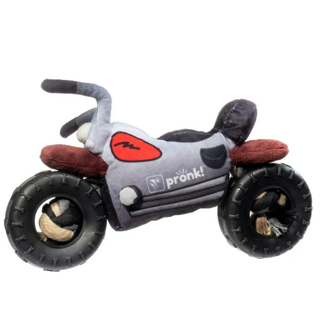 Image of Pronk! Pets Motorcycle Biker Hog 12.5-Inch Durable Soft Plush Squeaky Rope Dog Toy
