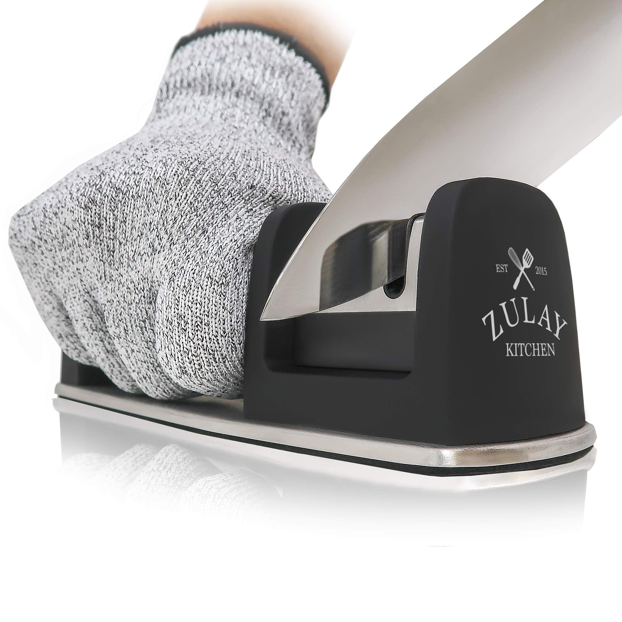 Image of Zulay Kitchen 2 Stage Knife Sharpener & Cut-Resistant Glove