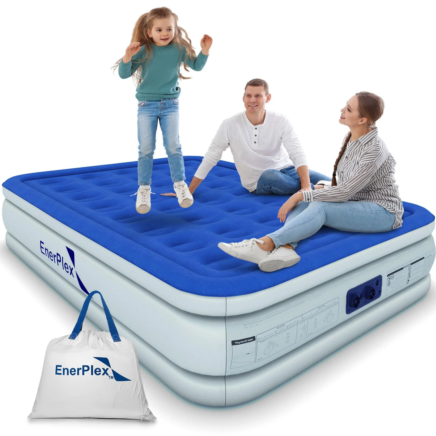 Image of EnerPlex Air Mattress with Built-in Pump - Double Height Inflatable Mattress for Camping, Home & Portable Travel - Durable Blow Up Bed with Dual Pump - Easy to Inflate/Quick Set UP King 16 Inch