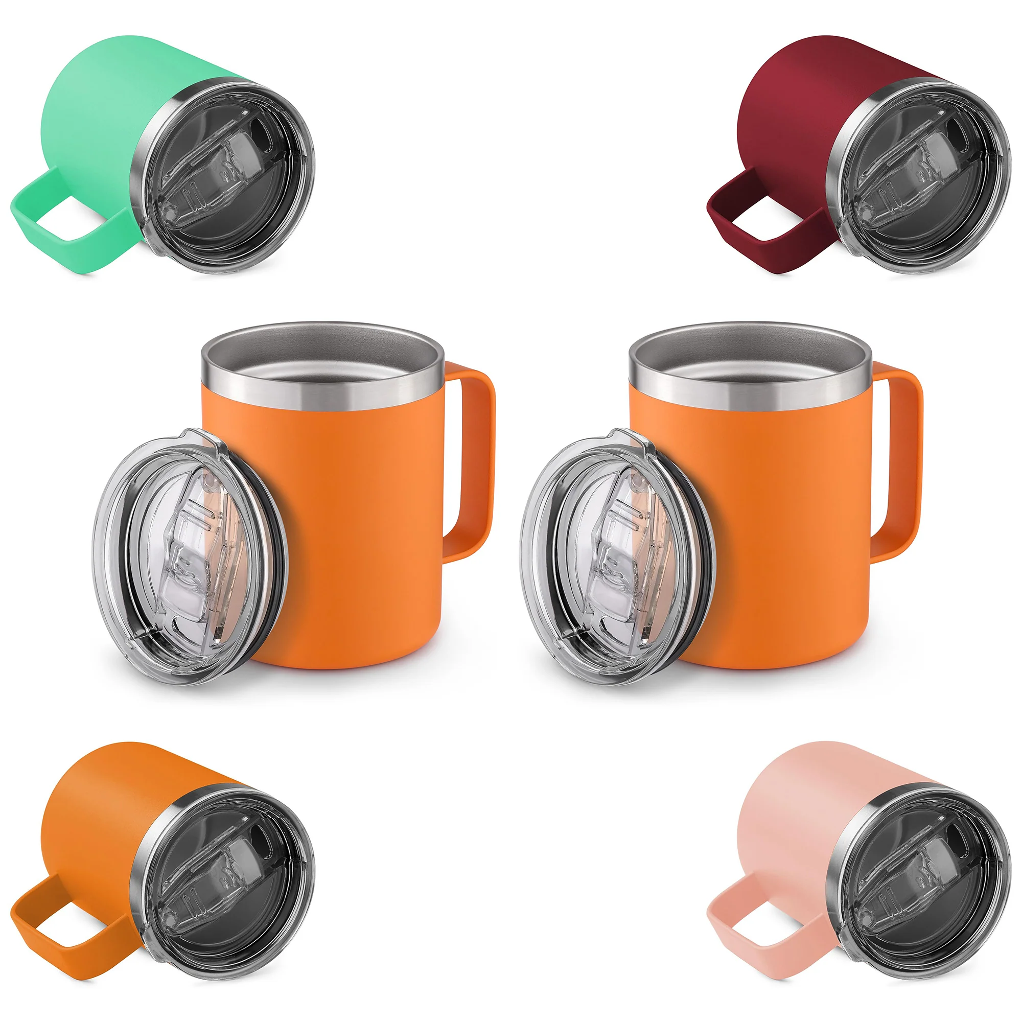 Image of Zulay 14 oz Double Wall Insulated Stainless Steel Coffee Mug with Lid & Handle, 2 Pack