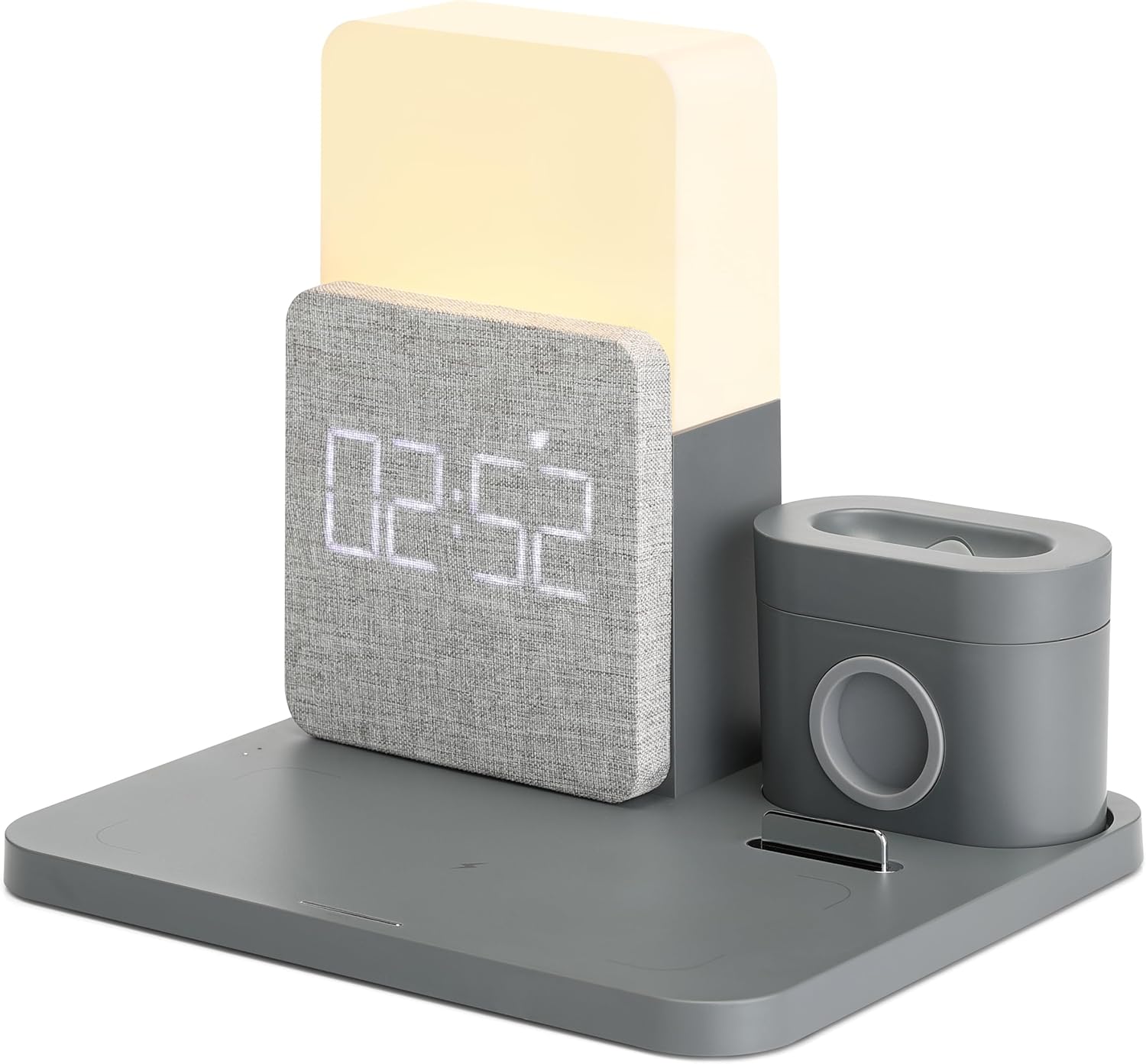 Image of Rumi 6-in-1 Charging Station w/ Alarm Clock, Wireless Charger, Gray