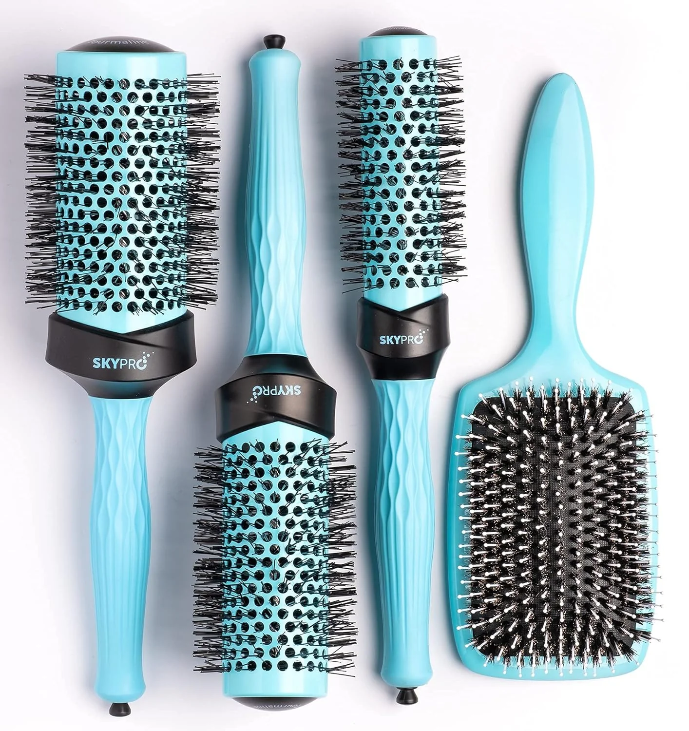 Image of SKYPRO Professional Series 4-Piece Round Brush Set for Blow Drying with Paddle Brush by SKYPRO | Ceramic Ion Barrel | Volumizing Roller Brush w/Long Ultra-Glide Bristles, Comfort Grip for Easy Hair Styling