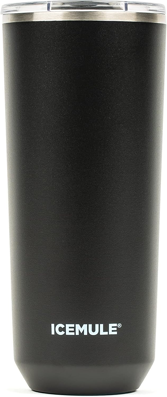 Image of ICEMULE 24 Oz Vacuum Stainless Steel Insulated Tumbler and Travel Mug - Sliding Lid, Spill Proof, Leak Proof, Fits in Standard Cupholder, Black