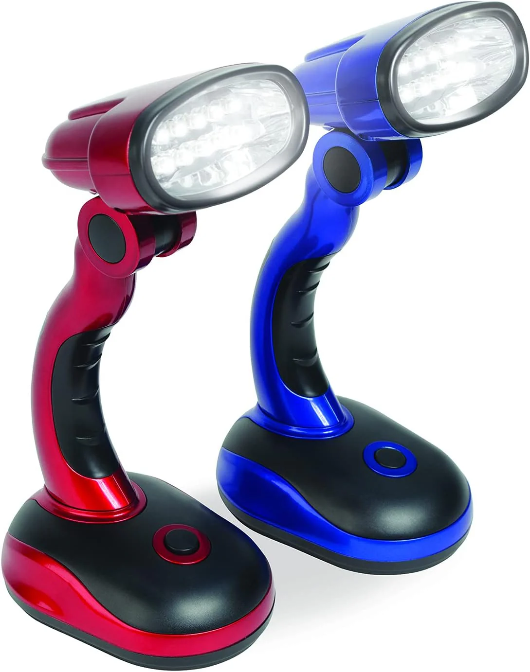 Image of IdeaWorks Jobar International (Set/2) LED Desk Lamps with Pivoting Heads and Handled Necks, Red & Blue