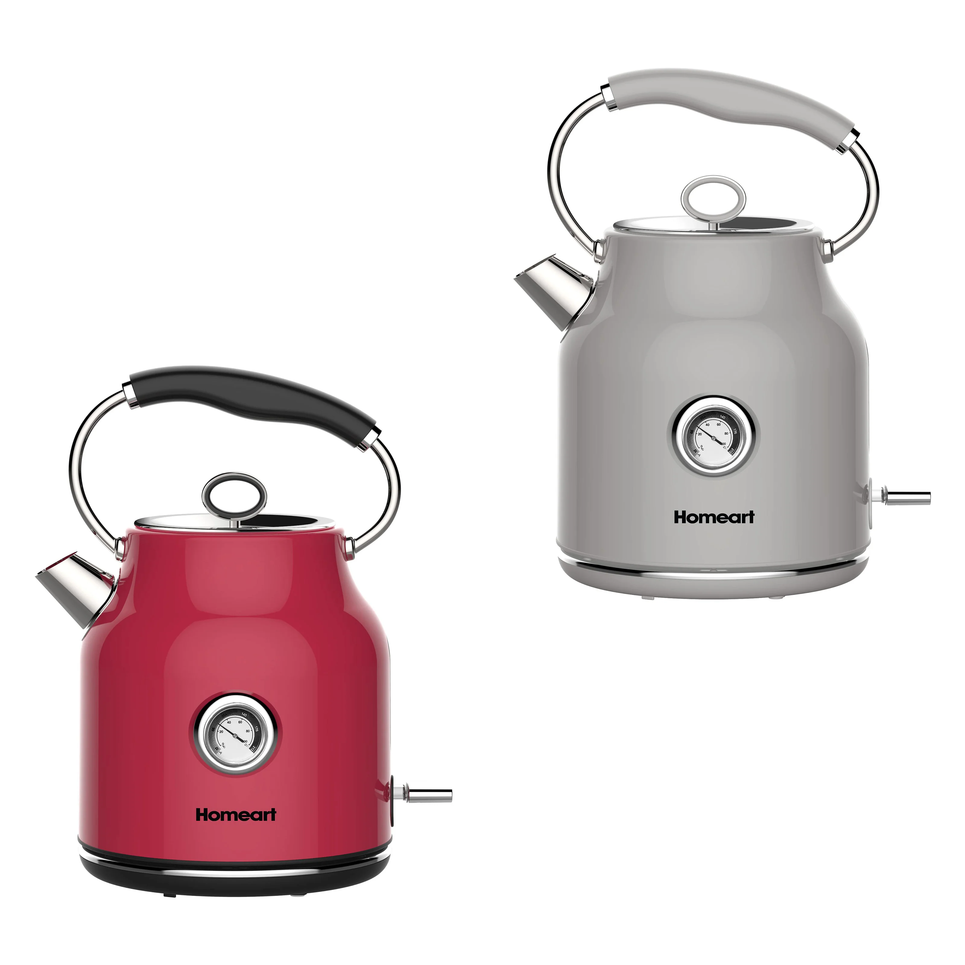 Image of Homeart Chelsea Retro Cordless Kettle With Temperature Gauge - Stainless Steel With Removable Filter, Fast Boiling and Auto Shut-off - 1.7L Capacity