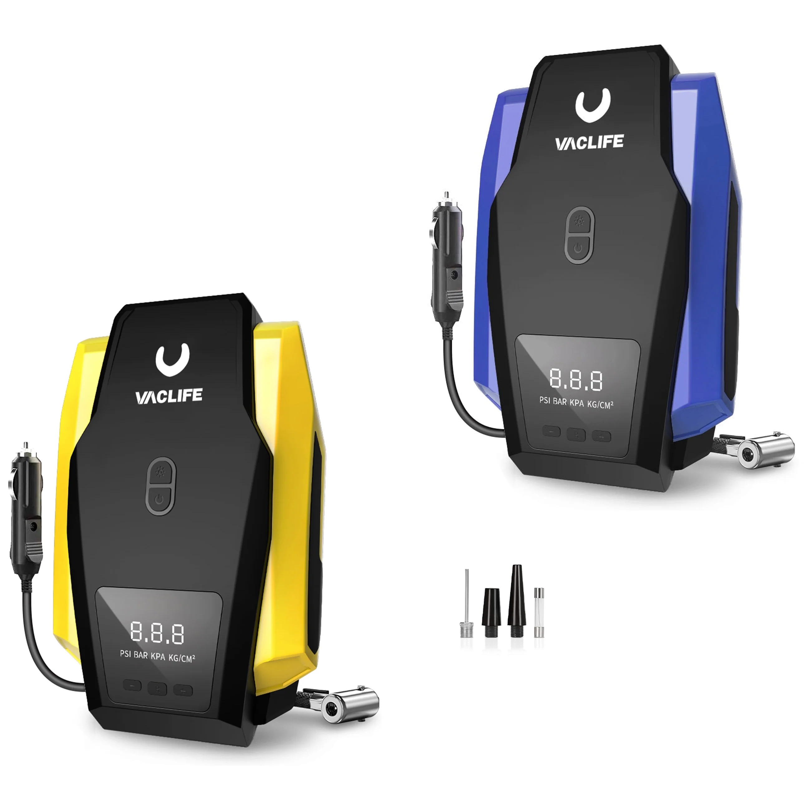 Image of VacLife Tire Inflator Portable Air Compressor, DC 12V Auto Digital Air Pump with LED Light & 4 Accessories for Car Tires, Bicycles and Other Inflatables