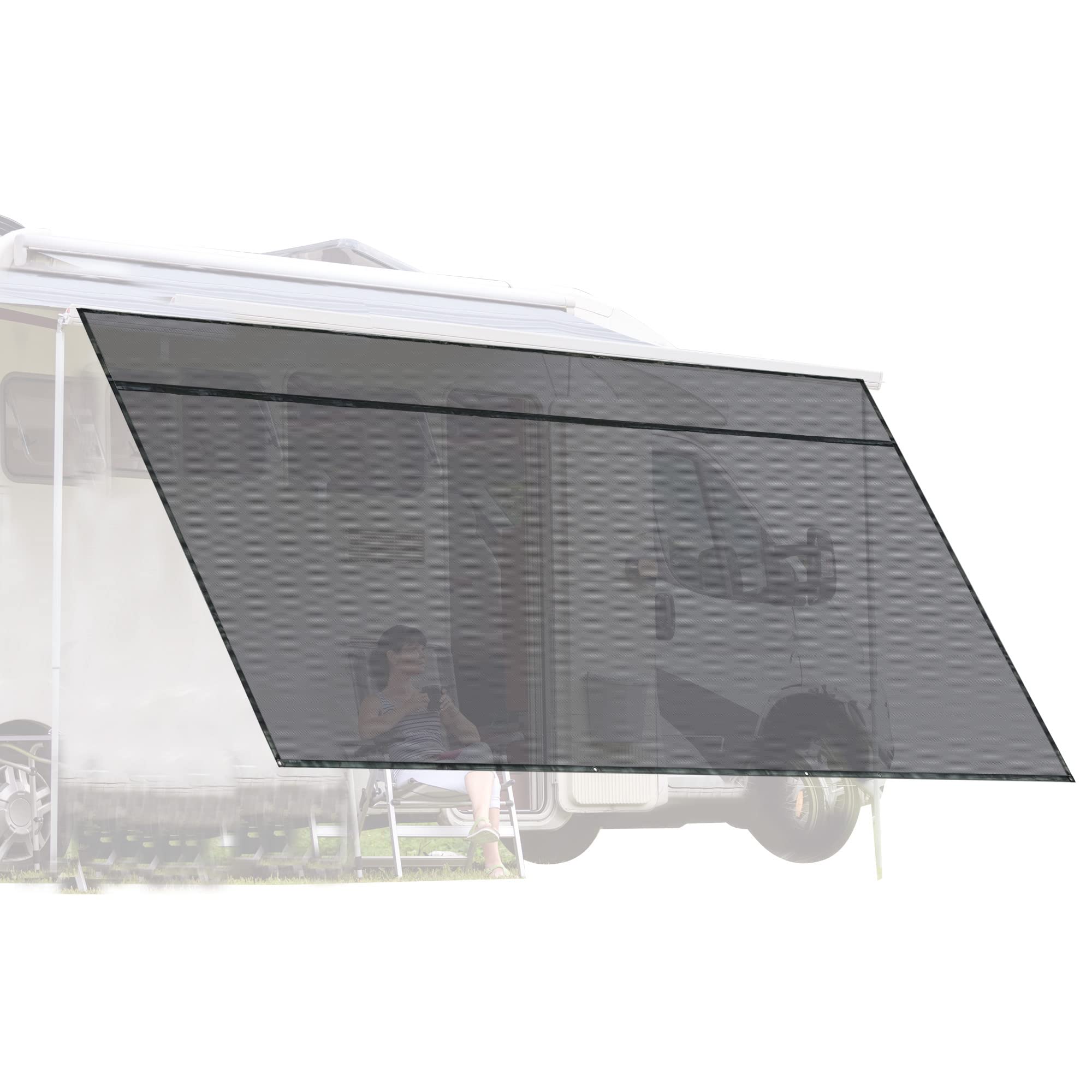 Image of Yescom 6'x15' RV Awning Sun Shade Screen Black Mesh UV Blocker RV Awning Shade for Camping