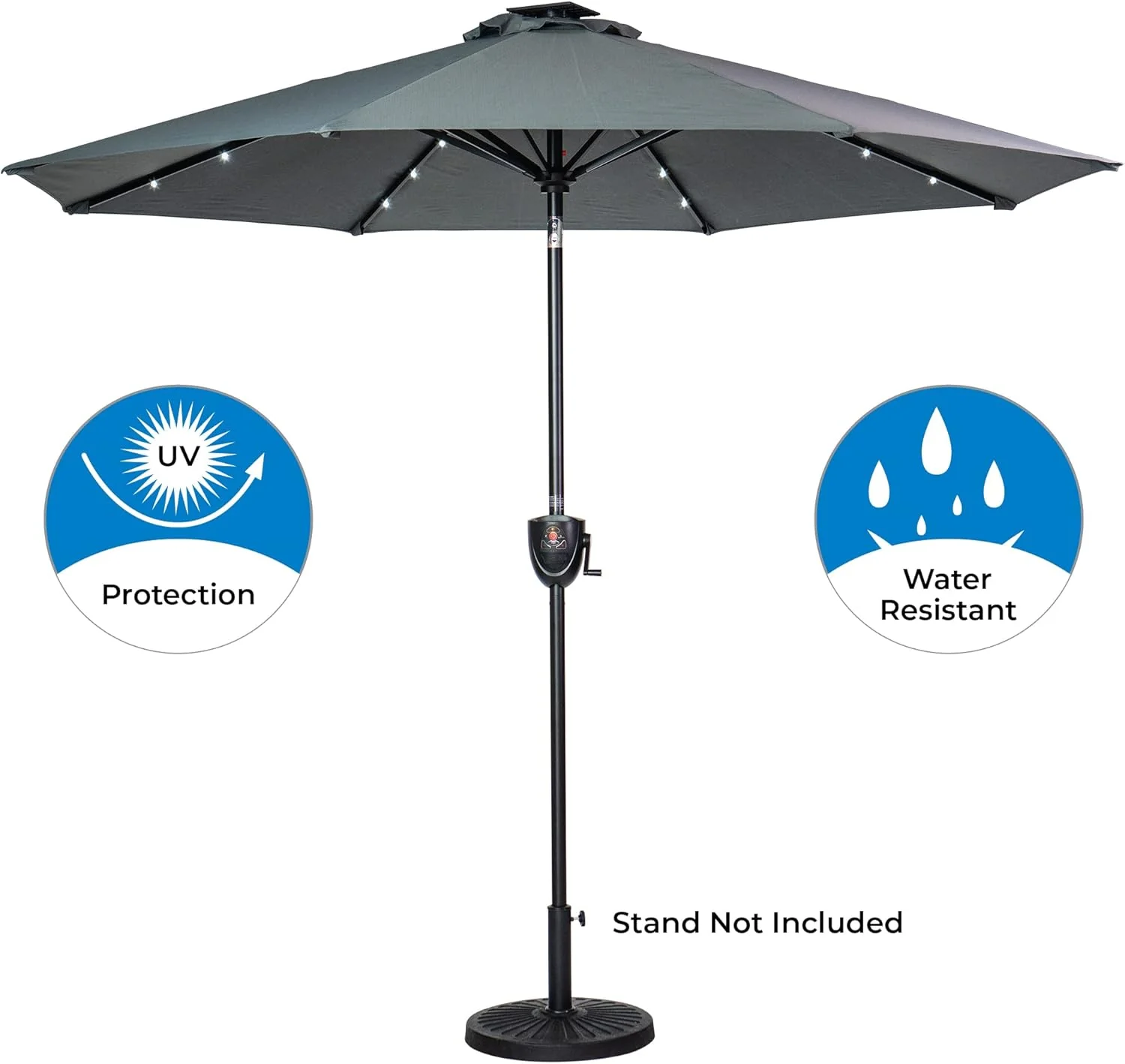 Image of Sun-Ray 9' Round 8Rib Aluminum Bluetooth Solar Lighted Umbrella - Grey