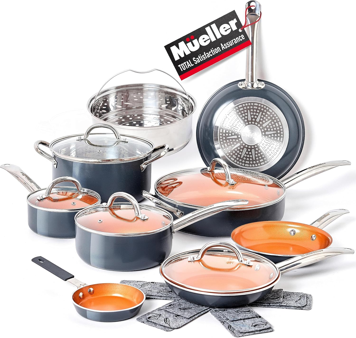 Image of Mueller UltraClad Copper Pots and Pans Set, 14-Piece Kitchen Cookware Set
