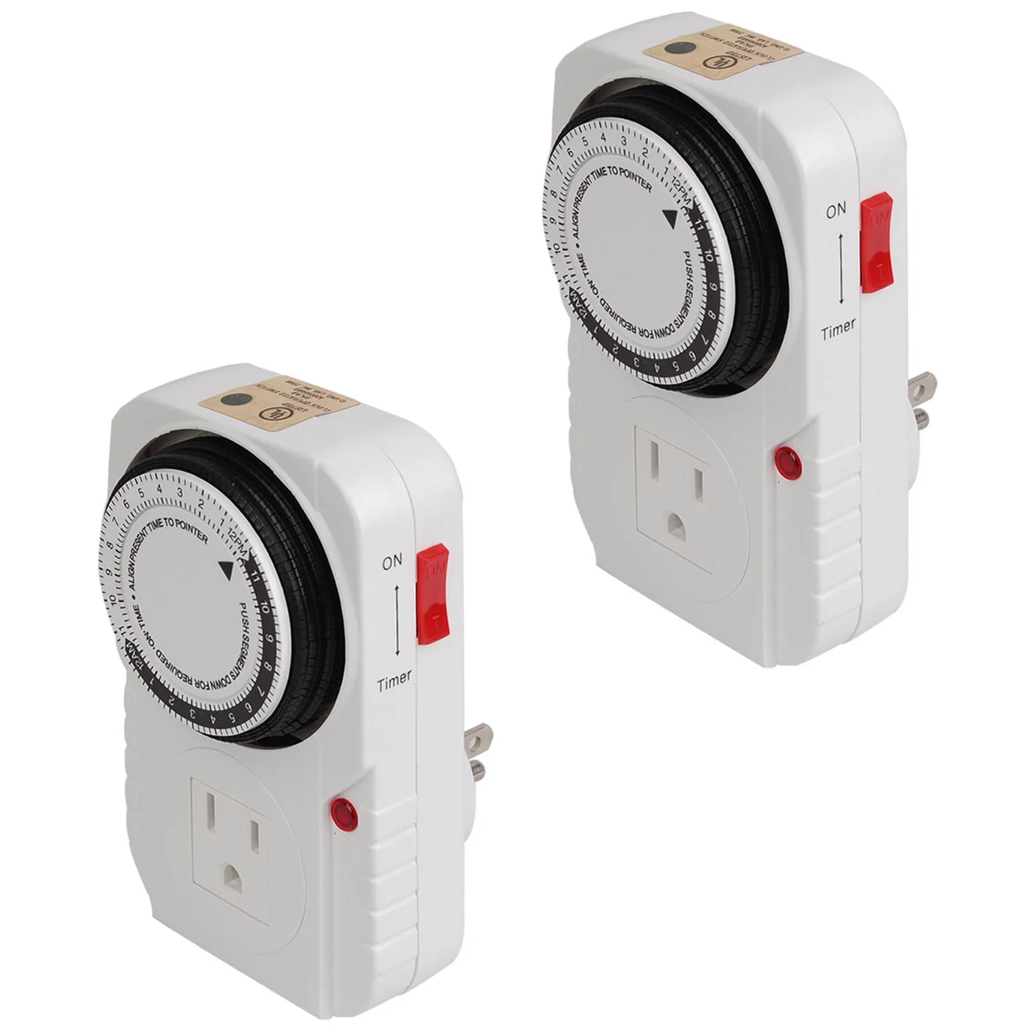 Image of Yescom 24-hour 1875W 15A Grounded Mechanical Timer Outlet - Great for Christmas & Halloween Décor, 2 Pack
