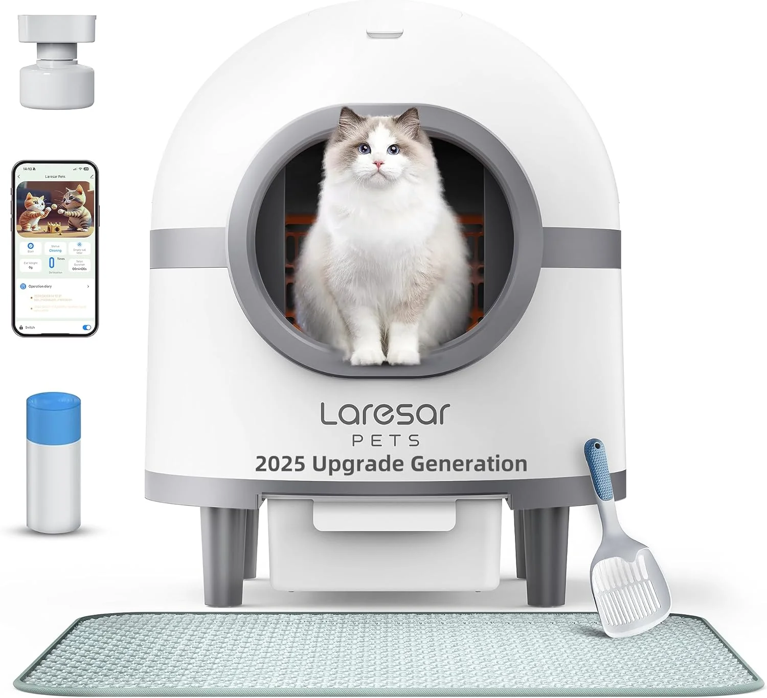 Image of Laresar Pets Self Cleaning Litter Box with APP, Automatic Cat Litter Box for Multiple Cats, Double Odor RemovalSafety Protection, 70L9L Large Space Cat Litter Box, includes Mat & Trash Bags