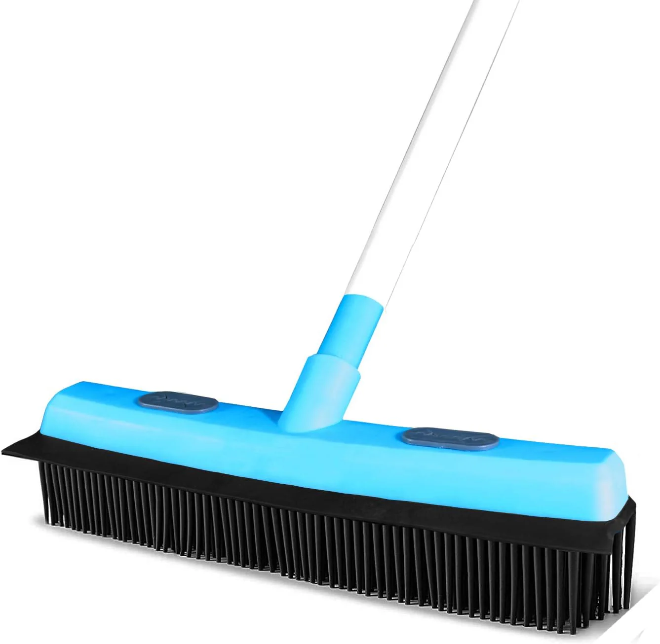 Image of Guay Rubber Push Broom – Pet Hair & Fur Removal Soft Bristle Sweeper for Carpet & Floors with Squeegee, Grommet, and Telescopic Pole up to 50" (Blue)
