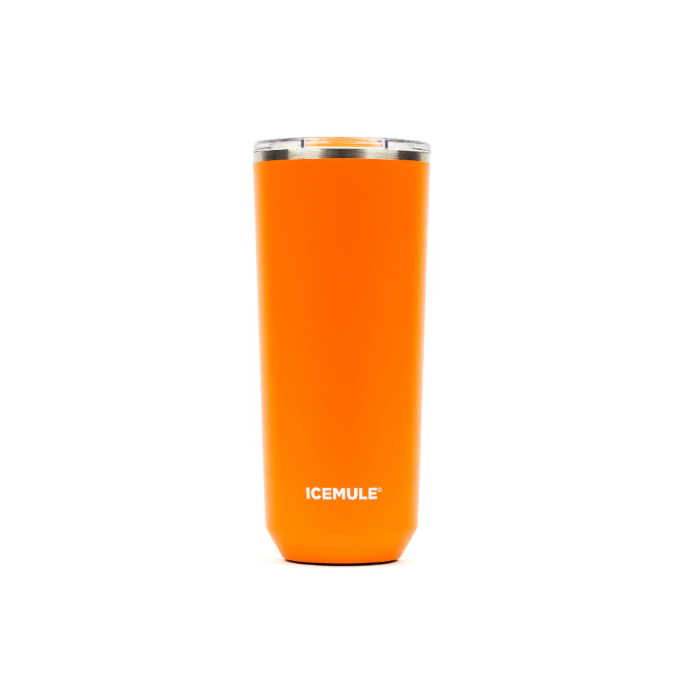 Image of ICEMULE 24 Oz Vacuum Stainless Steel Insulated Tumbler and Travel Mug - Sliding Lid, Spill Proof, Leak Proof, Fits in Standard Cupholder, Blaze Orange