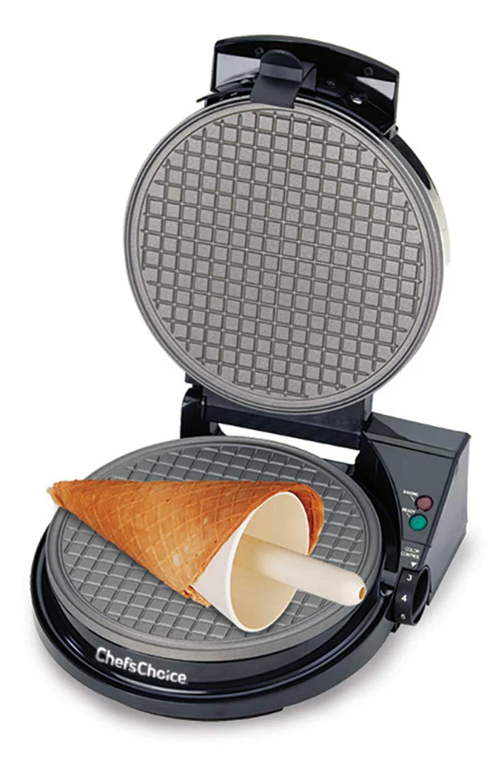 Image of Chef'sChoice Ice Cream Cone Maker WaffleCone Express With Nonstick Heating Plates Instant Heat Recovery Creates Delicious Homemade Sugar and Waffle Cones Easy to Clean, 1050-Watts, Silver