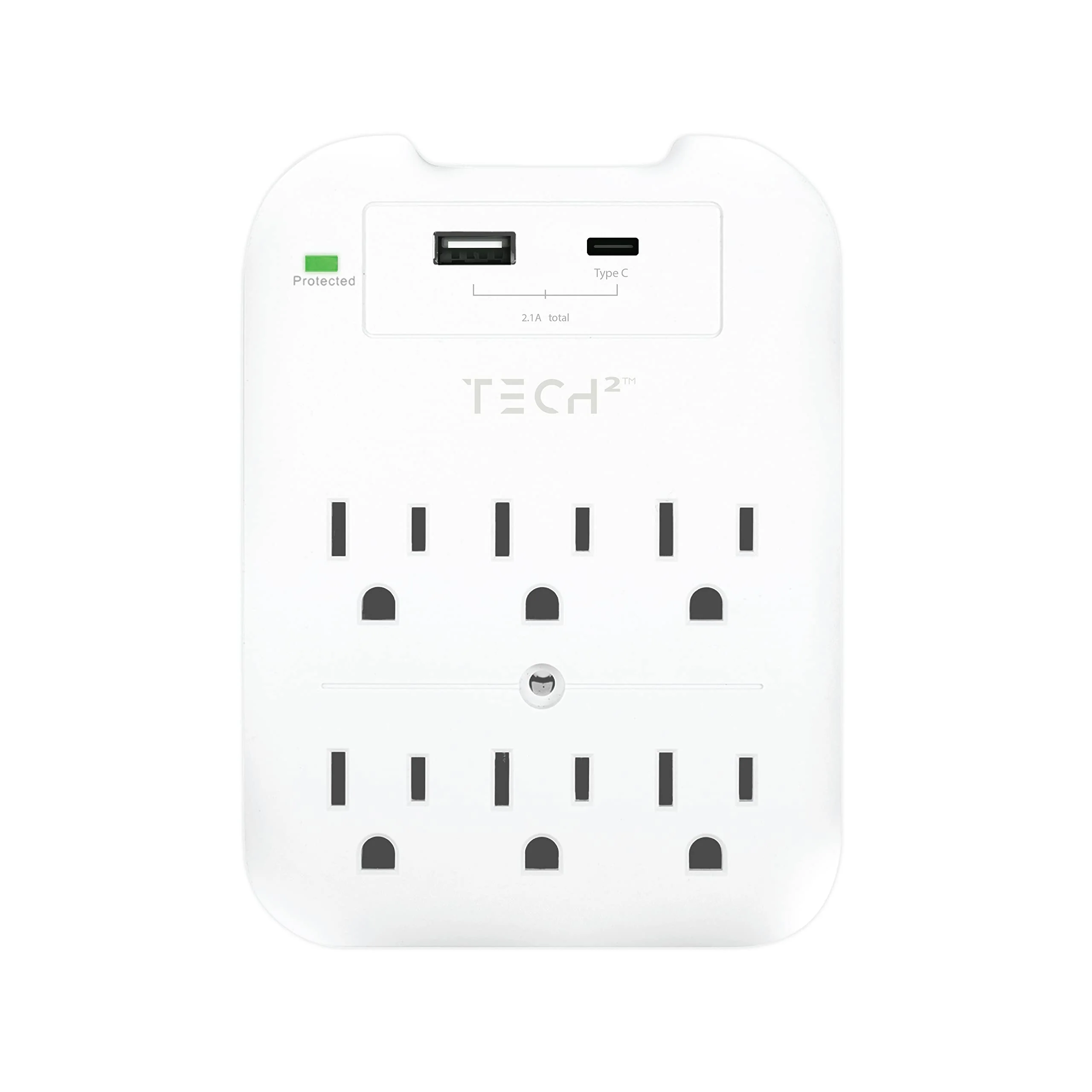 Image of Multi Plug Wall Outlet Surge Protector with USB Ports - 6 Outlet Extender with 2 USB Ports (1 USB-C) - Power Strip with Adapter Spaced Outlets for Home, Travel, Office (White)