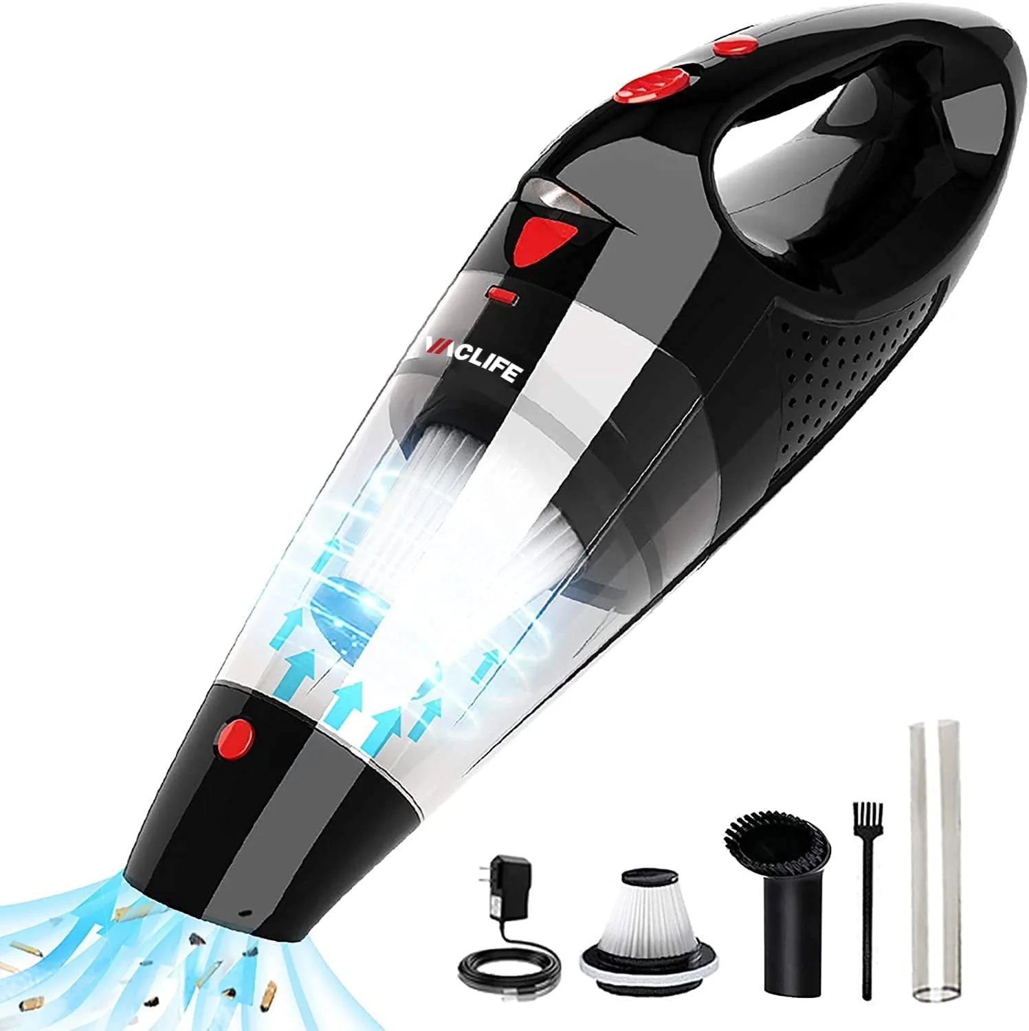 Image of Vaclife Portable Handheld Vacuum, Car Vacuum Cleaner Cordless, Mini Portable Rechargeable Vacuum Cleaner with 2 Filters, Red