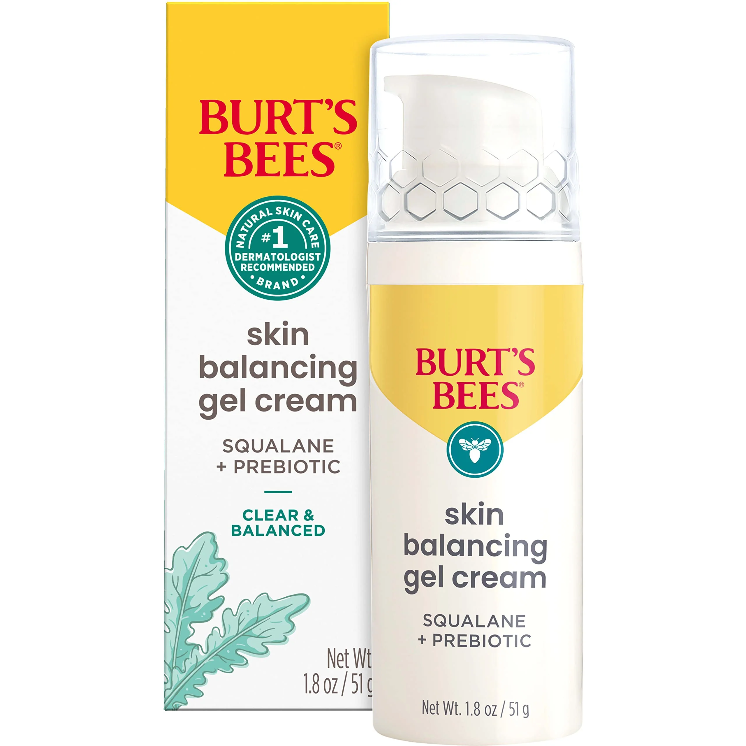 Image of Burts Bees Clear and Balanced Skin Balancing Gel Cream With Squalane and Prebiotic, Gel Moisturizer for Breakout-Prone Skin, 1.8 oz. Bottle 1.8 Ounce (Pack of 1)