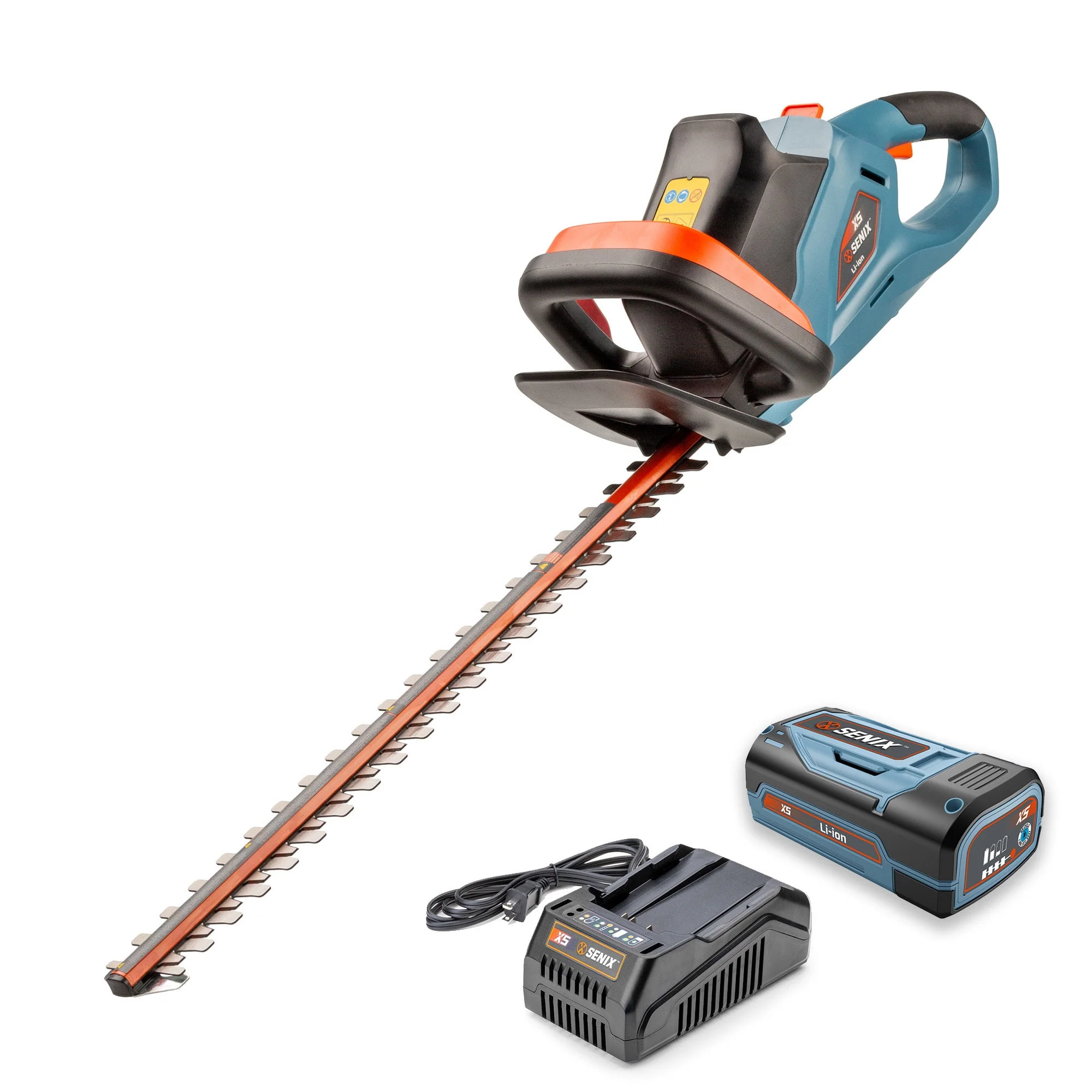 Image of SENIX 58 Volt Max* 22-Inch Cordless Brushless Hedge Trimmer, Double-Sided Dual Action Blades, 2/3" Cutting Capacity (Battery and Charger Included) HTX5-M