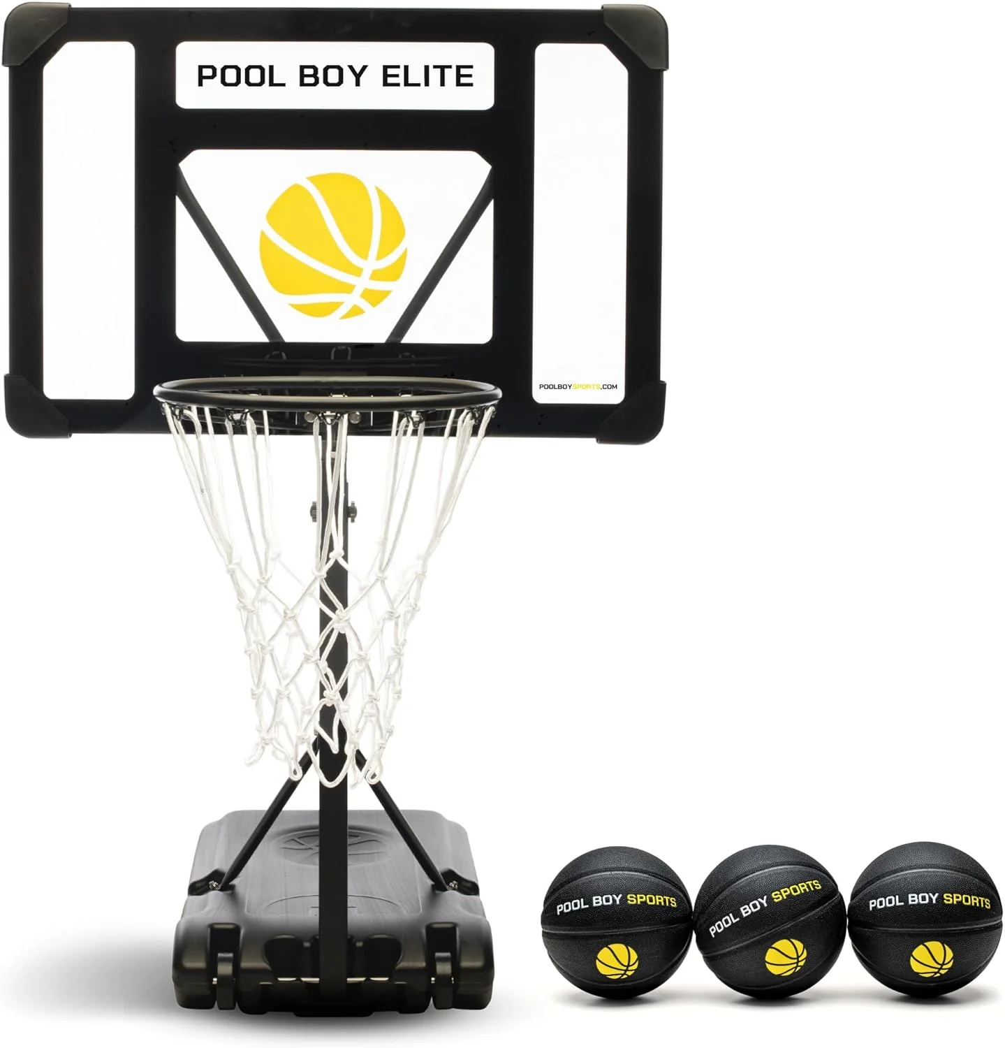 Image of Pool Basketball Hoop - Set Includes 3X Composite Leather Basketballs, Air Pump, & Tools - Adjustable Poolside Basketball Hoop - Made for Kids, Teens, & Adults