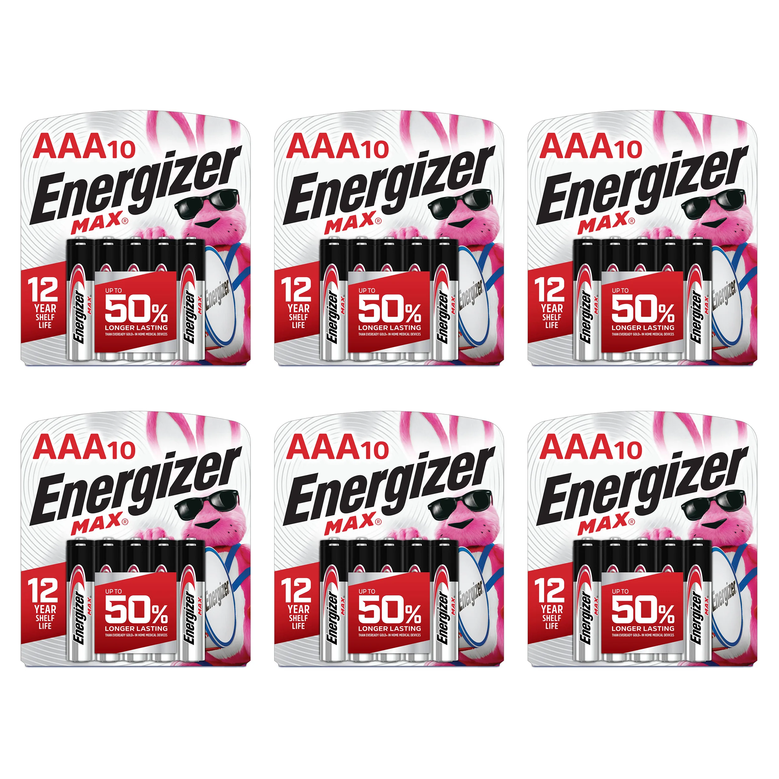 Image of Energizer MAX AAA Batteries, 6 Packs of 10 (60 total batteries)